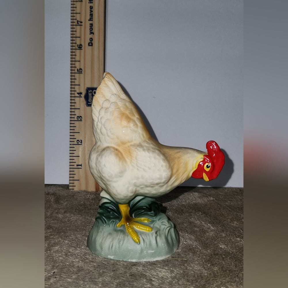 Ceramic Rooster Figurine - Cream and Red